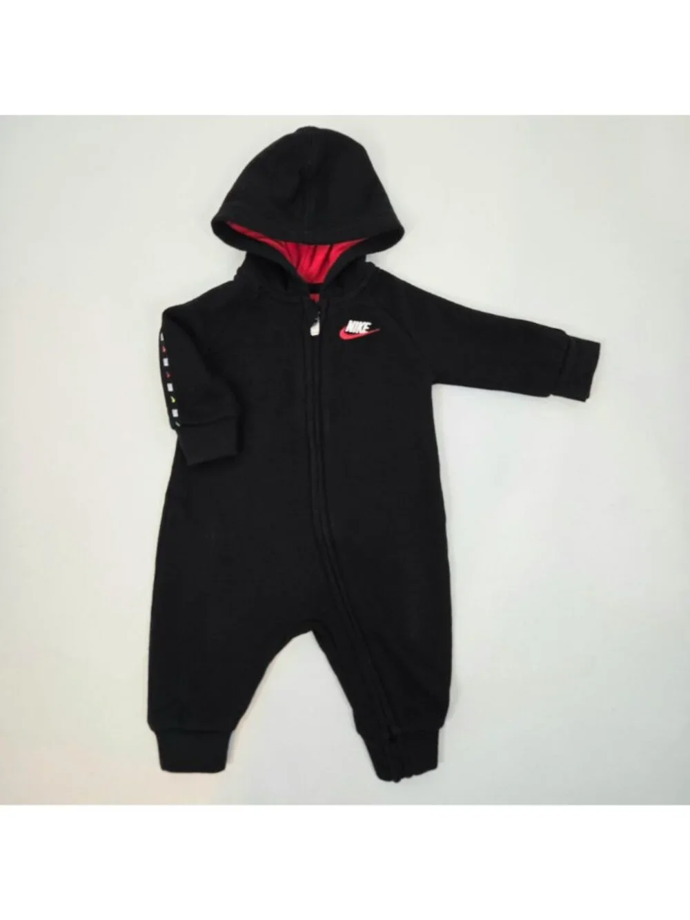Nike One Piece Zip Up Bodysuit with Hood Black Long Sleeve Logo Baby Size 3M